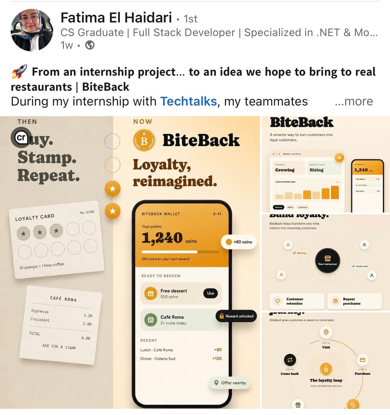 Fatima El Haidari shares the BiteBack restaurant loyalty project developed during her TechTalks internship.
