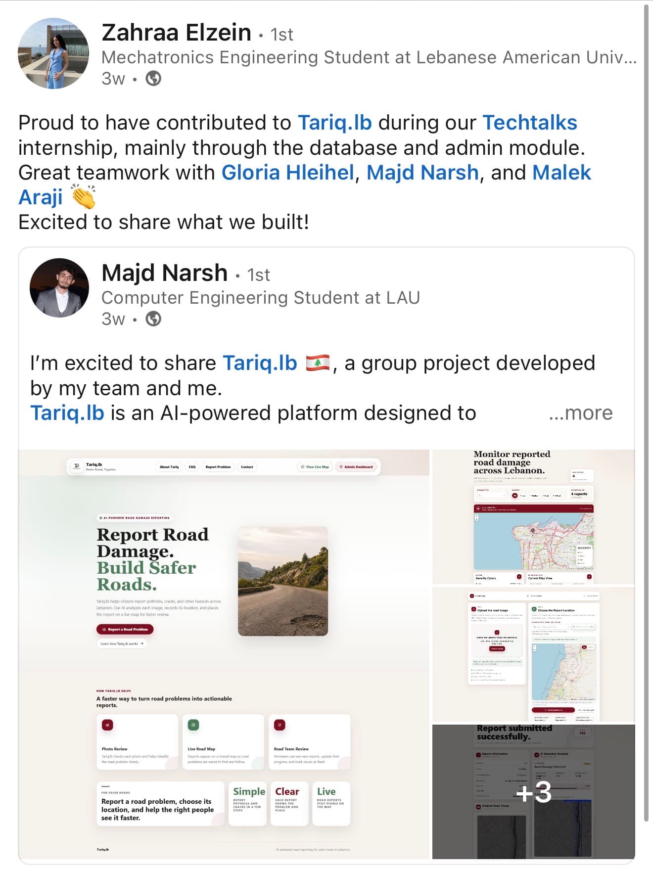 Zahraa Elzein shares her contribution to the Tariq.lb team project during the TechTalks internship.